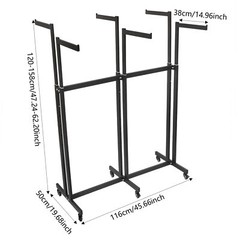 6-Arm Black Clothing Retail Rack Adjustable Iron Garment Display Rack w/Wheels