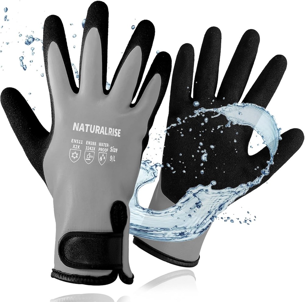 NATURALRISE 100% Waterproof Gloves for Men & Women,Winter Work Medium, Grey