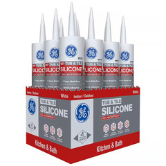Tub and Tile Silicone 1 Caulk 10.1 Oz Kitchen and Bath Sealant White (12-Pack)