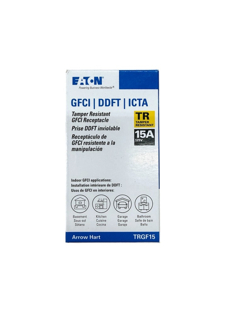 Eaton TRGF15 15A Tamper Resistant GFCI Outlet Receptacle 125V White