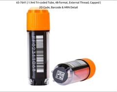 480 UNITS FLUIDX 48-FORMAT TRI-CODED TUBE, 1.9ML EXTERNAL THREAD, FLUIDX 65-7643
