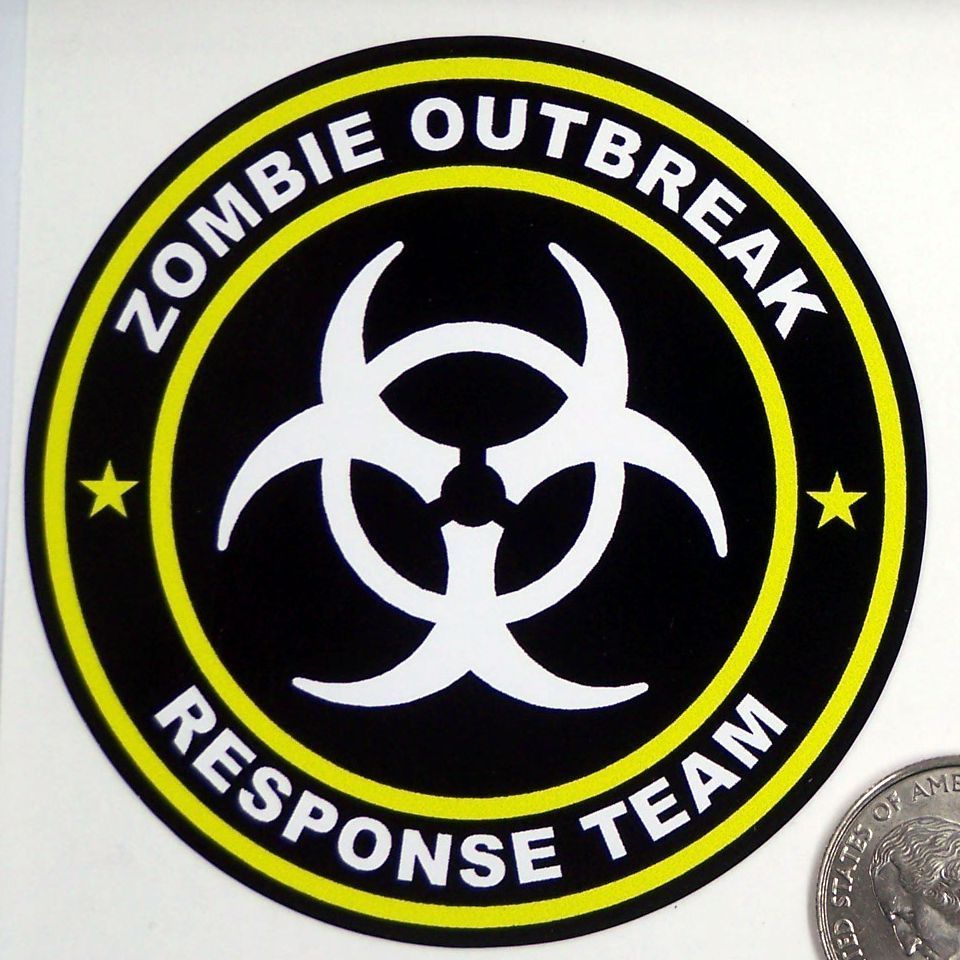 2 – Zombie Outbreak Response Team 3″ Yellow Tool Box Car Bumper Sticker R101