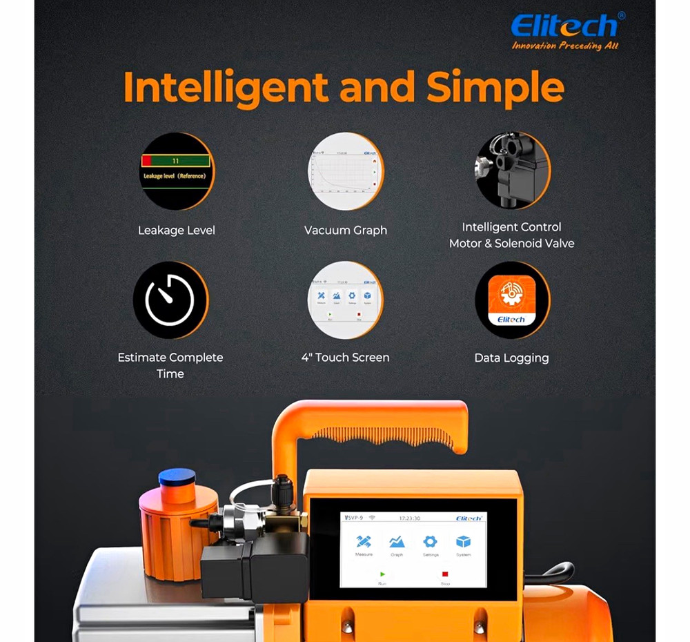 Elitech SVP-7 Vacuum Pump 7 CFM 15 Micron 3/4 HP 110V Touch/App