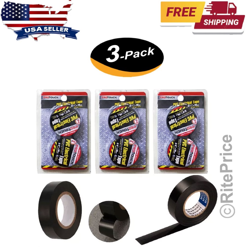 6 Rolls General 3/4″ X 20 yds Vinyl PVC Black Insulated Electrical Tape 3 Pk-New