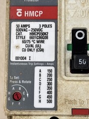 Cutler Hammer HMCP050K2 C Style 6601C86G08 Motor Circuit Protector 50A 3P 600V