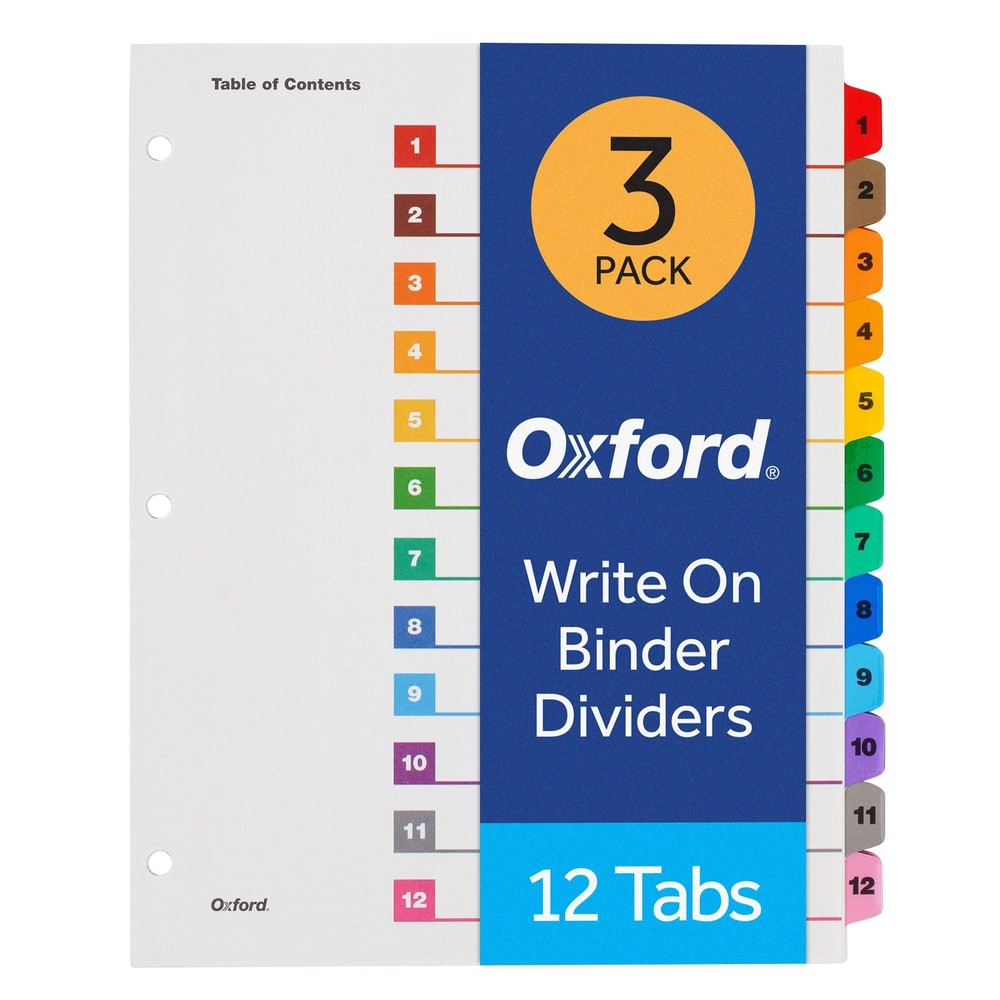 Binder Dividers, 12 Tabs, Numbered 1–12, 3 Pack, Customizable Table of Conten…