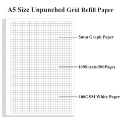 A5 Unpunched Grid Refill Paper – Graph 5.8″ x 8.3″, Blue,Clear,White