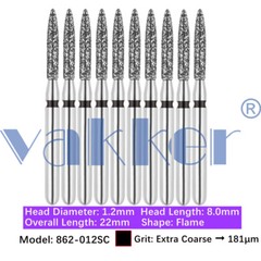 10pc/pk Vakker Dental FG Flame Shape Diamond Burs for High Speed Handpiece