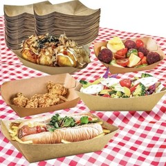 Kraft Paper Food Tray Boat Brown Disposable Serving Trays 2 Lbs, 3 Lbs, 5 Lbs