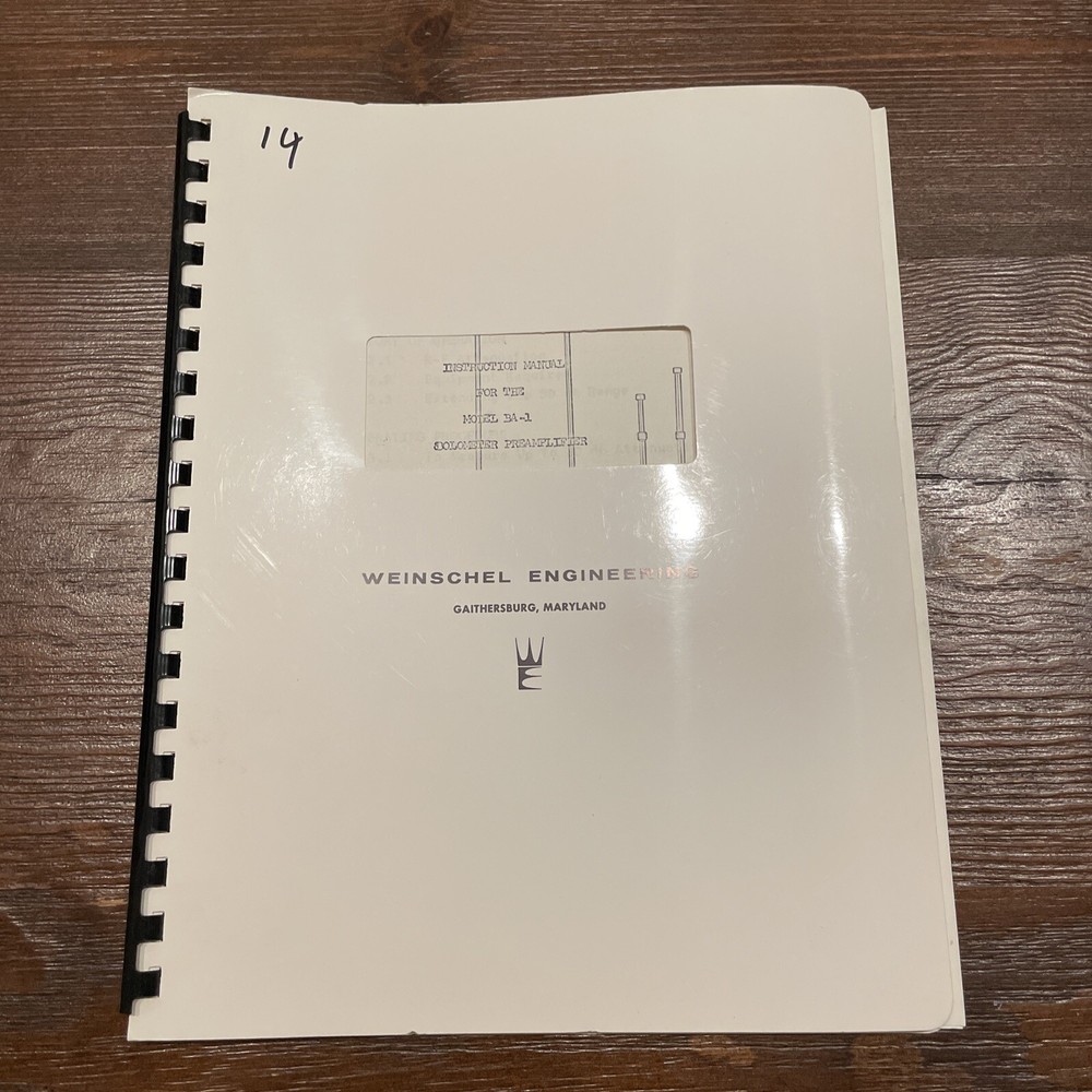 Weinschel Engineering BA-1 Bolometer Preamplifier Instruction Manual 1955