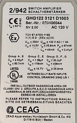 CEAG 2/942 Switch Amplifier GHG122 3121 D1003 (120 VAC)