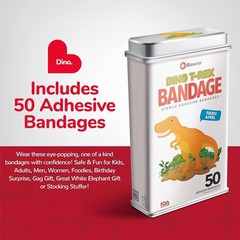BioSwiss Bandages, Dinosaur Shaped Self Adhesive 50 Count (Pack of 1)