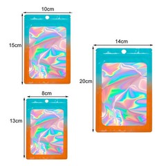 100/200 Bags Holographic Mylar Resealable Smell Proof Bags Foil Zip Seal Pouches