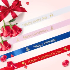 Gold on Red/Pink/White Satin Ribbon Label for Brother Printer Gift Wrapping