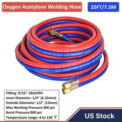 25 Ft Oxygen Acetylene Hose 1/4 Inch Twin Welding Hose Cutting Torch Hoses New