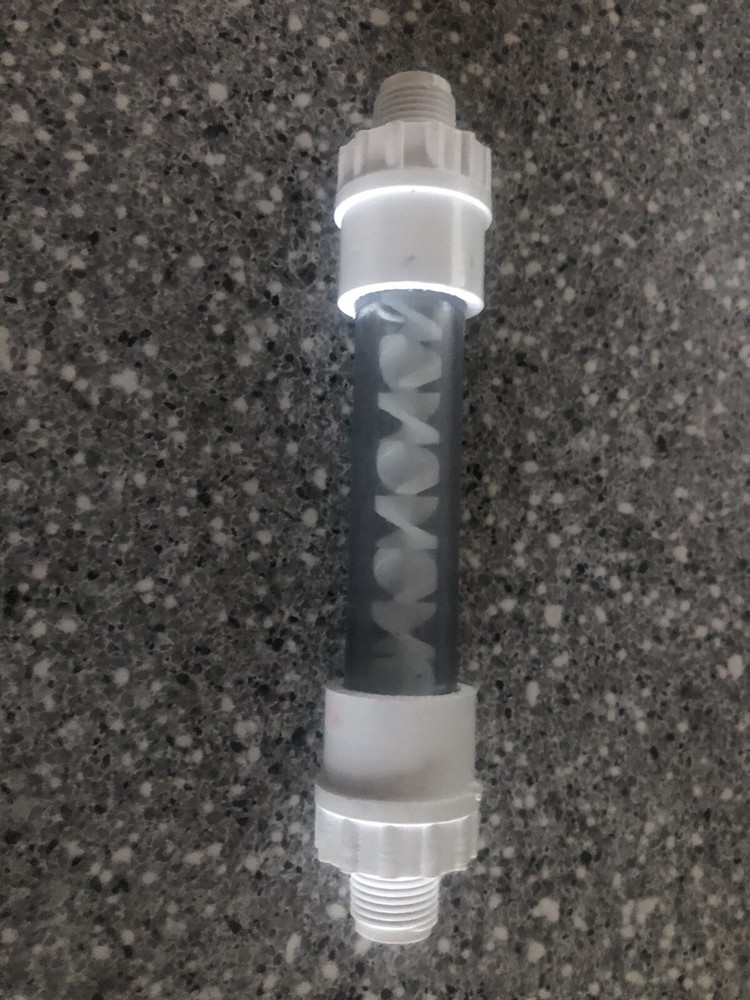 Static mixer clear PVC NPT or BSP 1/2″ ID process mixing 6.5″ long