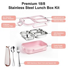 Vacaid 25Oz 18/8 Stainless Steel Lunch Kit Bento Fork/Spoon – 3 Leakproof