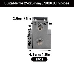 3 Way T Shaped Square Pipe Fitting Connector 1 Inch 25mm Aluminum Alloy Clamp US