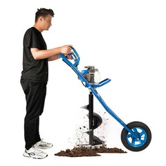 63CC 3hp Gas Powered Post Hole Digger Earth Auger Wheeled Ground Drill w/12″ Bit
