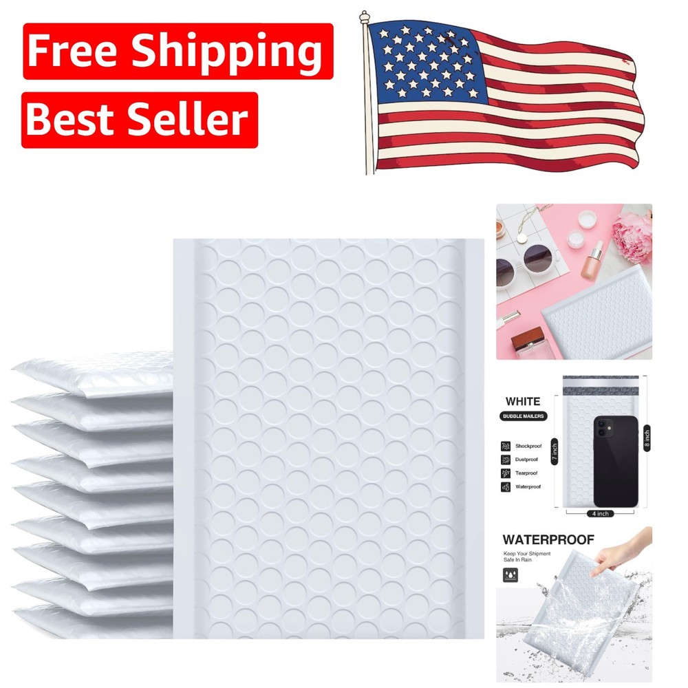 Durable Opaque Bubble Mailers 4×8 Inches, 50 Count – Water-Resistant & Secure
