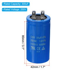 CD60 Run Capacitor 300uF/MFD 250VAC 15%Tolerance 50/60Hz Motor Start Capacitor