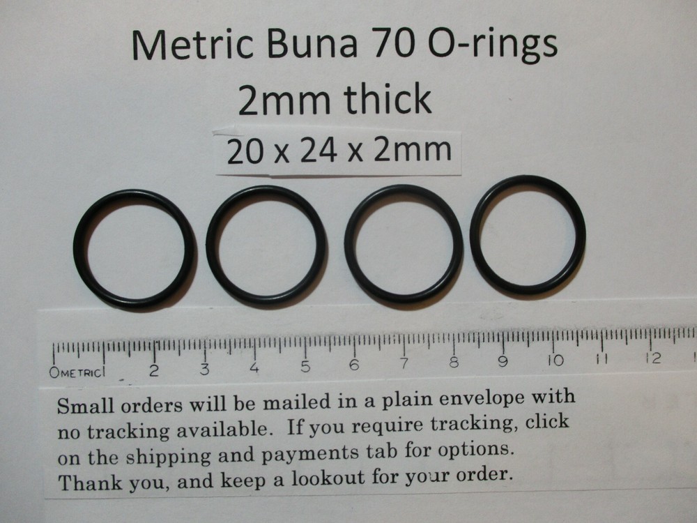 20mm ID x 24mm OD x 2mm thick O-ring. Buna-70. Quan 4.