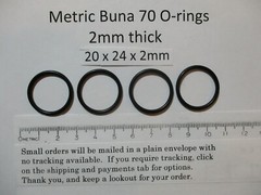 20mm ID x 24mm OD x 2mm thick O-ring. Buna-70. Quan 4.