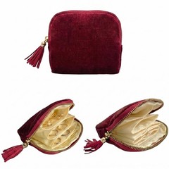 TXTIGER 5.3″ x 4.7″ Small Travel Jewelry Case, Velvet Pouch with Burgundy Red