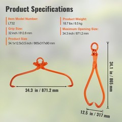 VEVOR Log Skidding Tongs 32 inch 2 Claw Log Lifting Tongs Heavy Duty 1543 lbs
