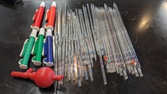 Lot of 27 pcs total, 17 Volumetric + 10 Graduated Glass Pipettes with Pumps/Bulb