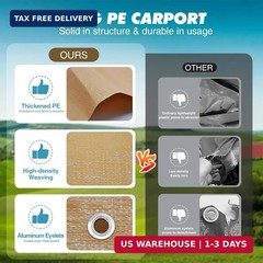 10X20Ft Carport Canopy Replacement Cover Heavy Duty Waterproof & UV Protected, A