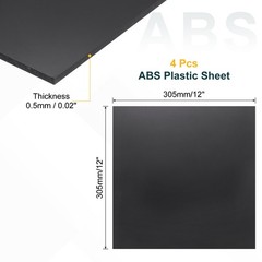 4 Pack ABS Plastic Sheet 0.02″ Thick 12″x12″ Flexible Hard Plastic Sheet Black