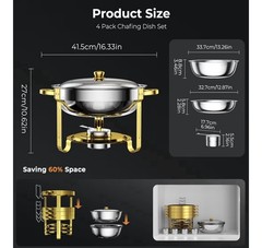 Round Stainless Steel Chafing Dish with Brass Accent Lift-Off Lid