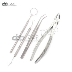 4 PC BASIC DENTAL EXTRACTING FORCEPS #8 COLLEGE PLIERS PROBE MIRROR #5 SET KIT