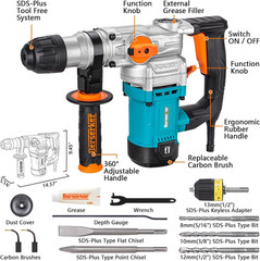 9 Amp 1-1/8″ SDS-Plus Rotary Hammer Drill with Keyless Chuck Adapter