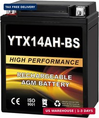 YTX14AH-BS 12V 12Ah AGM Sealed Motorcycle Battery, Maintenance-Free, Compatible