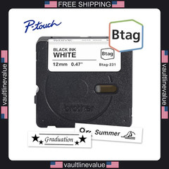 Brother Genuine BTAG231 P-Touch Label Tape 1/2in Black on White Laminated 13.1ft