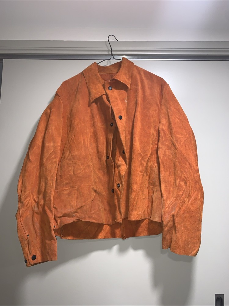 LRG 70s Leather Welding Jacket Anchor Brand 865 Orange Vintage Jacket Fireproof