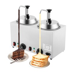 1600W 2L Stainless Steel Hot Fudge Warmer Cheese Sauce Warmer Dispenser w/2 Pump