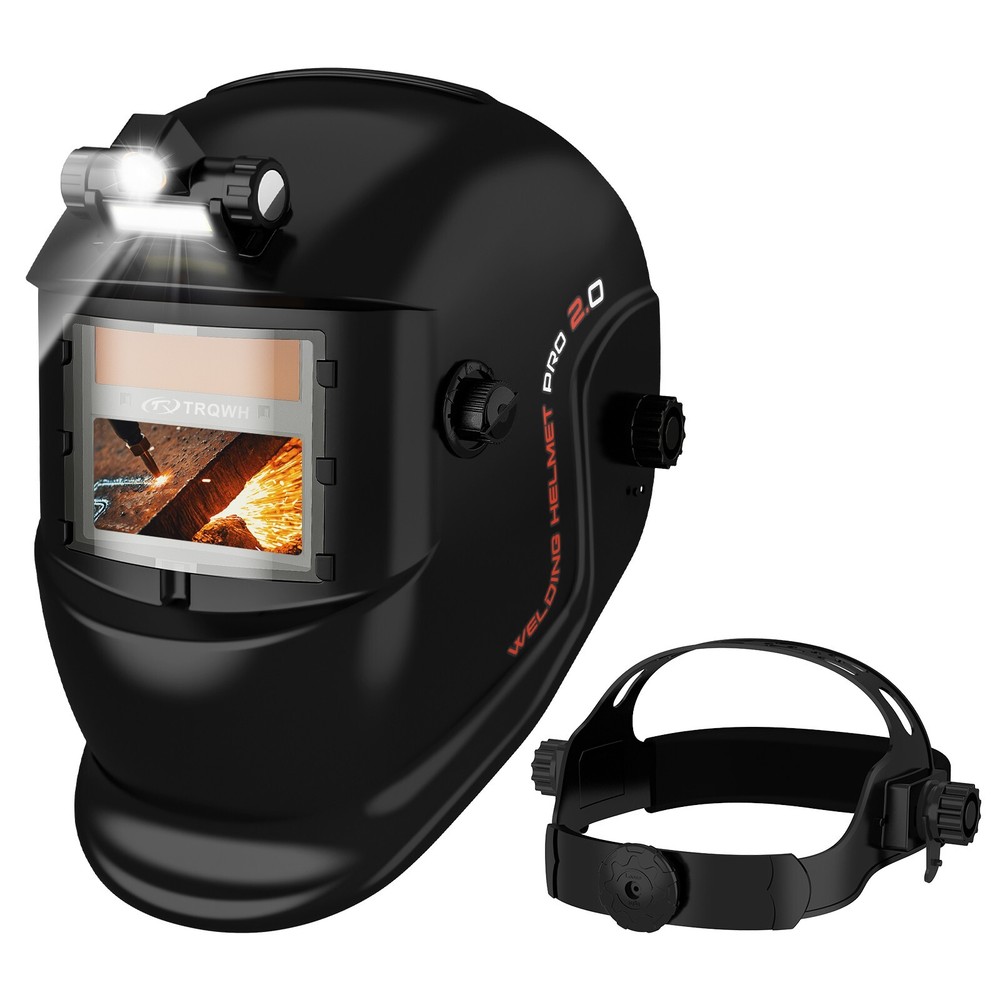TRQWH True Color Auto Darkening Welding Helmet with Light & Helmet Headband