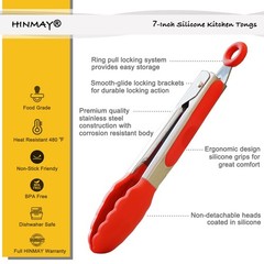 HINMAY Mini Tongs with Silicone Tips 7-Inch Serving 7-Inch, Red Blue Green