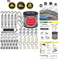 1/8″ Wire Rope Kit 100FT | 7×7 Core Vinyl Coated Stainless Steel Cable with T…