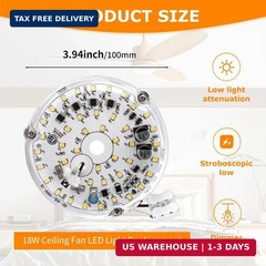JIANWEI 4 inch Ceiling Fan LED Light Replacement 6000K, 18W LED Retrofit Kit, Di
