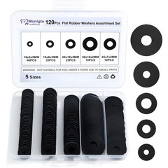 120Pcs Flat Rubber Washers Assortment Kit,16/18/20/25/30mm Black