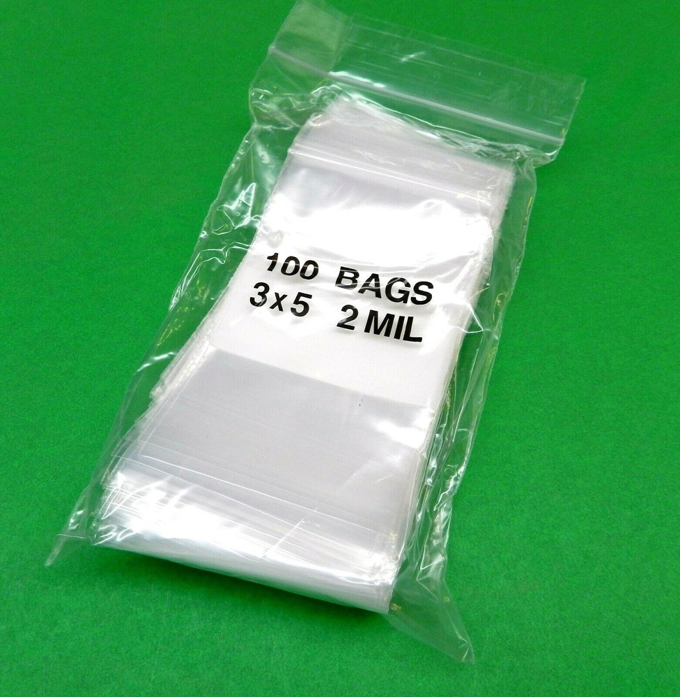 100 3×5 White Block Bags 2mil Clear Reclosable Poly Writeable 3″ x 5″ Resealable