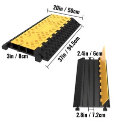 VEVOR 3 Channel Cable Protector Ramp Rubber Electrical Wire Cover Ramp Guard