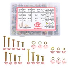 672 Pack Metric Bolts Nuts Assortment Kit Hex Head Grade 8.8 Alloy Steel