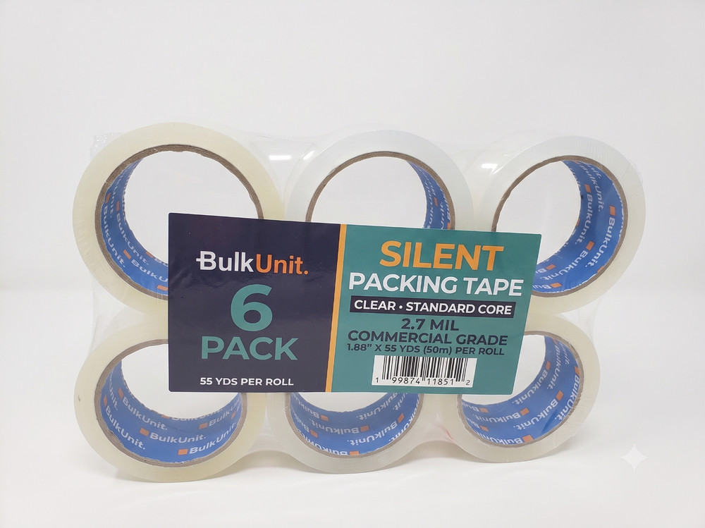 6 Rolls NO NOISE Silent Packing Tape 2″x55yd 2.7 Mil Heavy Duty Quiet Clear