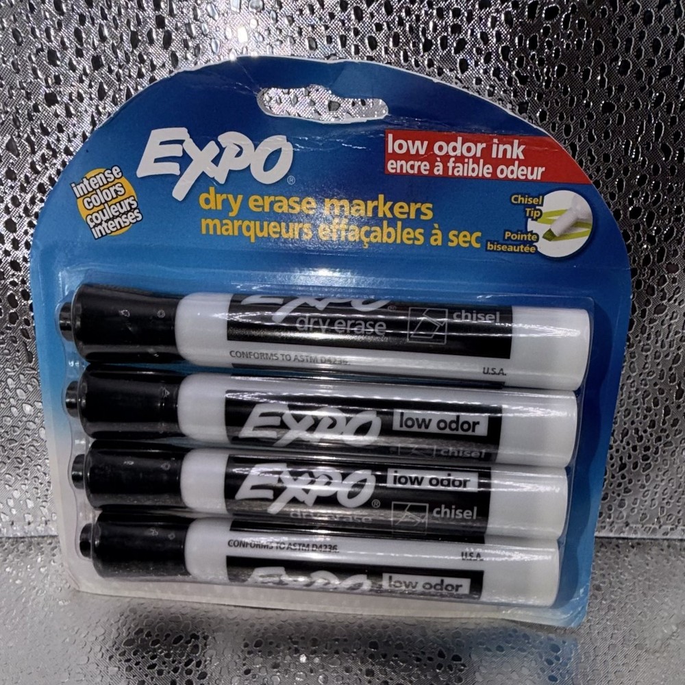 EXPO Low Odor Dry Erase Markers, Black Chisel Tip, 4 Count for Office & School