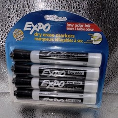 EXPO Low Odor Dry Erase Markers, Black Chisel Tip, 4 Count for Office & School
